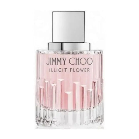 Jimmy Choo Illicit Flower Eau De Toilette spray bottle, 100ml, with elegant floral packaging and branding details.