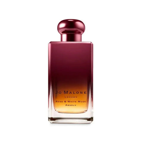 Jo Malone Rose & White Musk Absolut Eau De Parfum spray 100ml, showcasing the elegant perfume bottle and floral branding.