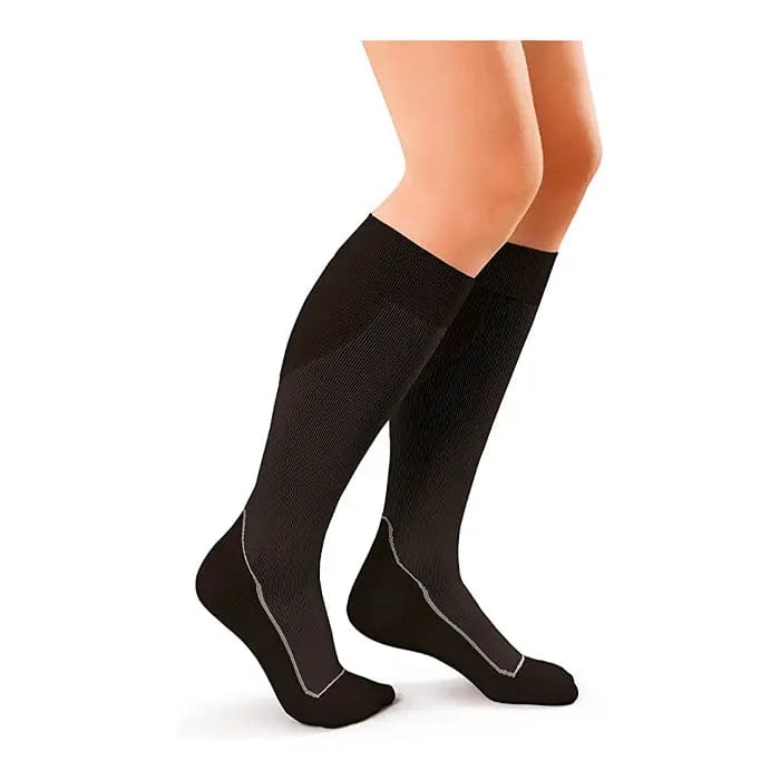 Black Jobst Soft Sock by Jag Couture London - New York, showing a comfortable, stretchy medical sock for everyday wear.