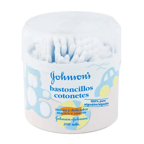 Box of Johnsons Cotton Buds by Jag Couture London - New York, containing 200 soft cotton swabs for personal care.