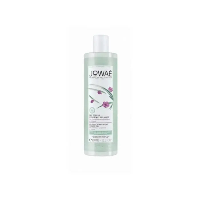 Jowae Relaxing Moisturizing Shower Gel 400ml bottle with sleek label, designed for soothing skin hydration.
