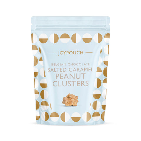 Joypouch milk chocolate-covered salted caramel clusters by Jag Couture London - New York, showing glossy chocolates with caramel centers.