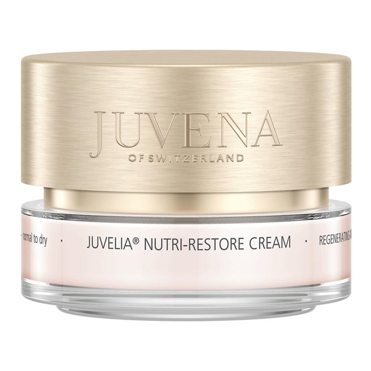 Juvena Juvelia Nutri Restore Cream in a 50ml jar, skincare product by Jag Couture London New York, with a sleek container and lid.