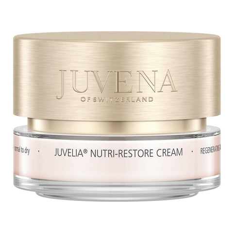 Juvena Juvelia Nutri Restore Cream in a 50ml jar, skincare product by Jag Couture London New York, with a sleek container and lid.
