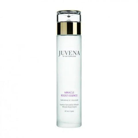 Jag Couture London New York Juvena Miracle Boost Essence 125ml bottle, showcasing sleek packaging and clear liquid inside.