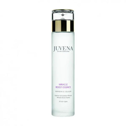 Jag Couture London New York Juvena Miracle Boost Essence 125ml bottle, featuring clear liquid and elegant packaging.