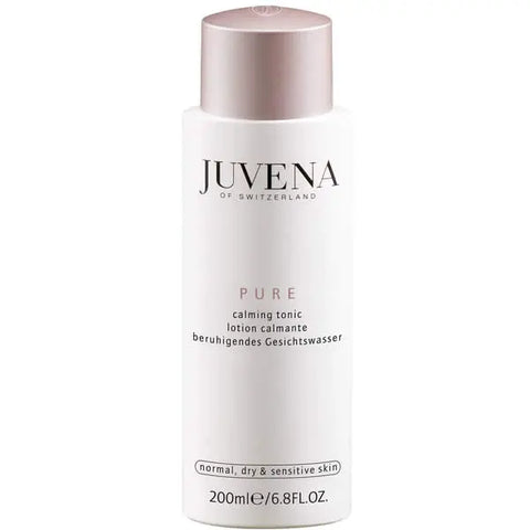 Jag Couture London-New York Juvena Pure Calming Tonic 200ml bottle, clear liquid skincare product with a minimalist label.