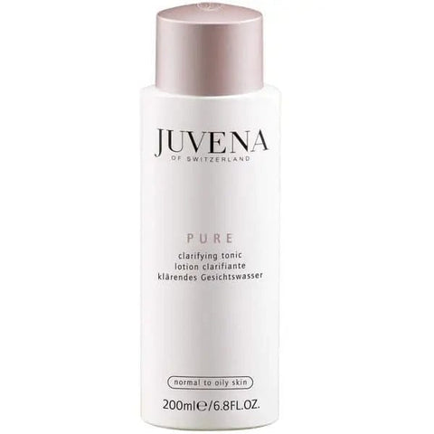 Jag Couture London New York Juvena Pure Clarifying Tonic 200ml bottle, clear liquid skincare product with a sleek design.