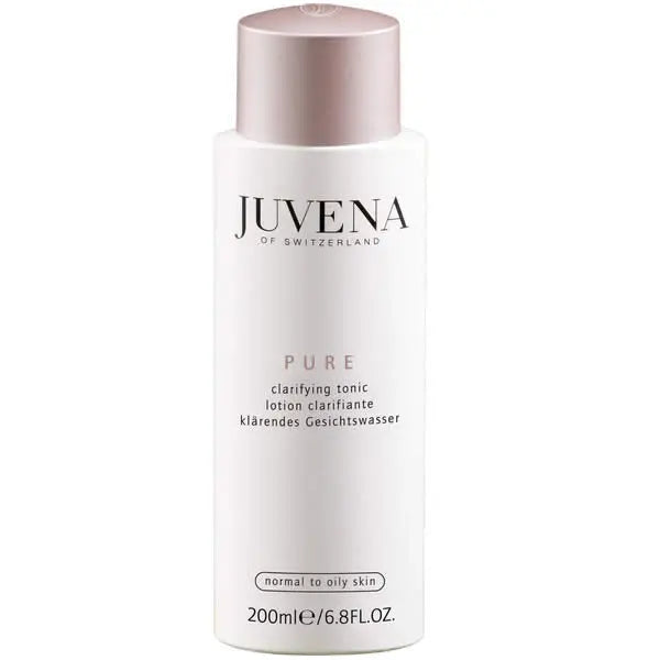 Juvena Pure Clarifying Tonic 200ml, a skincare product with a clear liquid in a sleek bottle, from Jag Couture London New York.