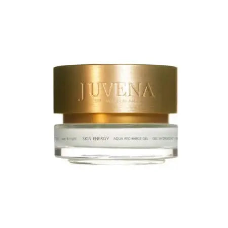Juvena Skin Energy Aqua Recharge Gel by Jag Couture London New York, shown in a 50ml container with a sleek design.