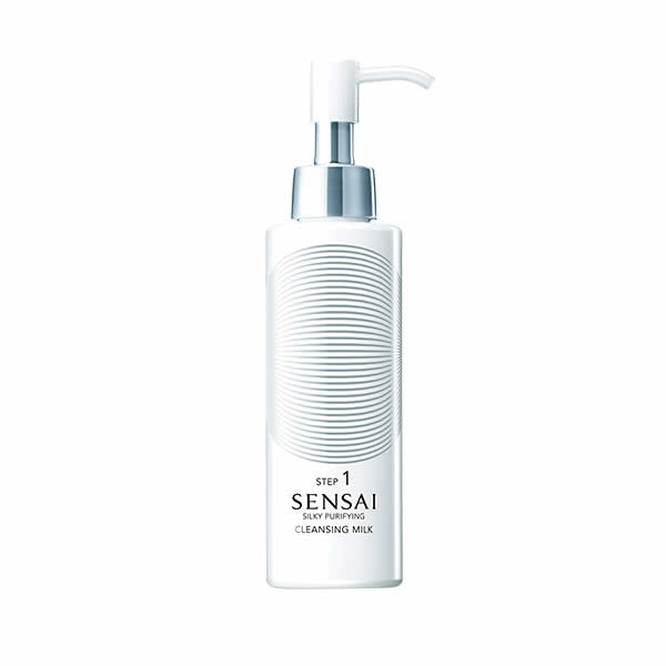 Kanebo Sensai Silky Purifying Cleansing Milk bottle, 150ml, with elegant packaging and product label visible.