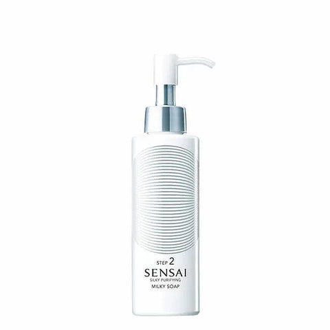 Kanebo Sensai Silky Purifying Milky Soap 150ml, creamy cleanser with smooth texture, in a white bottle with elegant packaging.