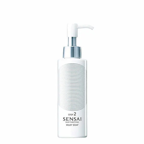 Kanebo Sensai Silky Purifying Milky Soap 150ml, creamy cleanser for smooth, radiant skin, displayed with packaging details.