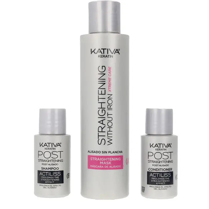 Jag Couture London - New York Kativa Keratin Anti-Frizz Smoothing Set, 3 pieces for frizz control and shine without ironing.