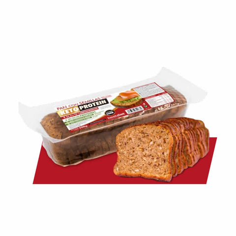 Slices of Jag Couture London's Keto Protein Bread with Seeds, 500g, showing the bread's seeded crust and fresh interior.