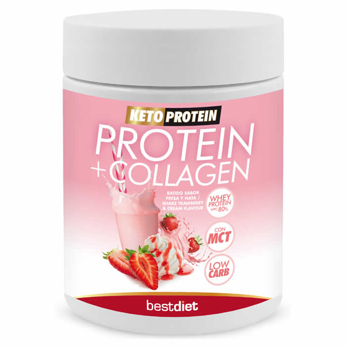 Jag Couture London-New York Keto Protein Collagen Shake in Strawberry & Cream flavor, 400g, shown in the image.