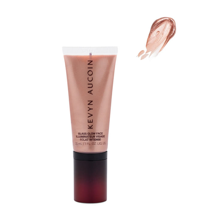 Kevyn Aucoin Glass Glow Face Prism Rose highlighter with a shimmering pink shade, showcased in a compact with a sleek design.