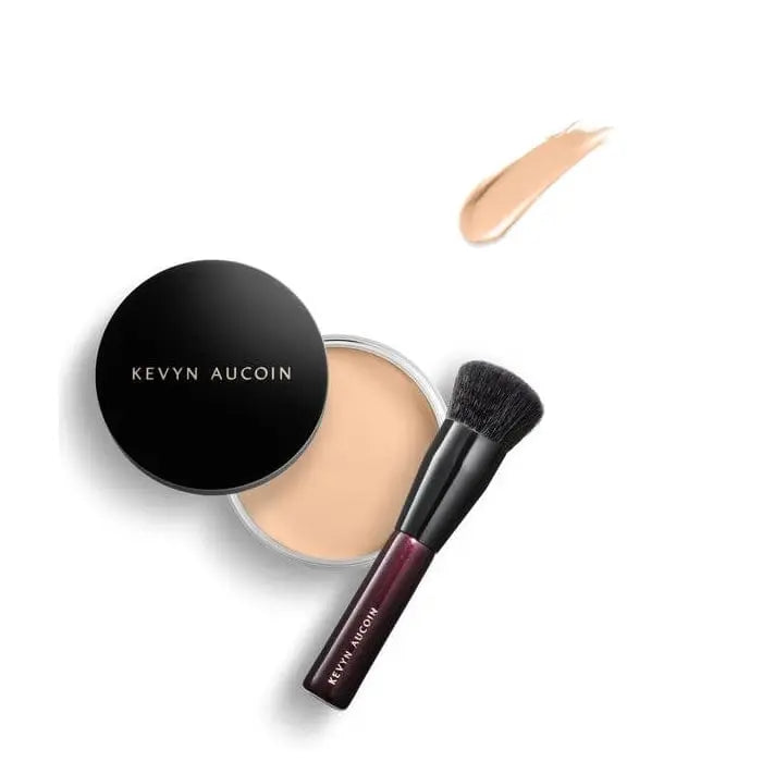 Kevyn Aucoin Foundation Balm in Light FB 01, natural skin tone, in sleek packaging, showcasing the product's texture and color.