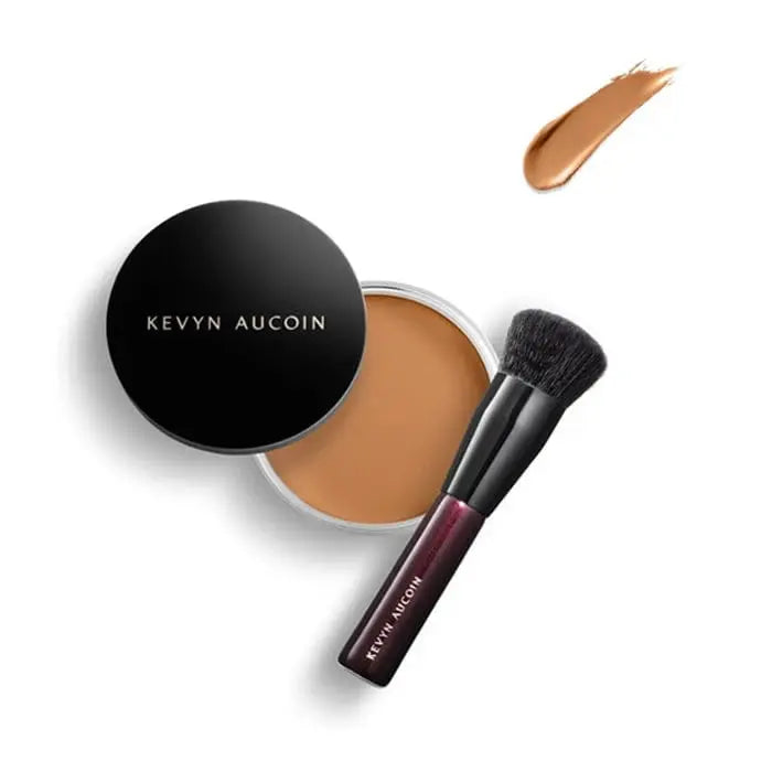 Kevyn Aucoin The Foundation Balm in Medium FB 10, a close-up of the sleek compact with brand logo and product details.