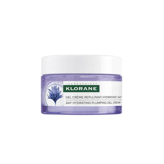 Klorane BIO Cornflower Gel-Cream Water 50ml bottle with transparent packaging and blue cornflower illustration.