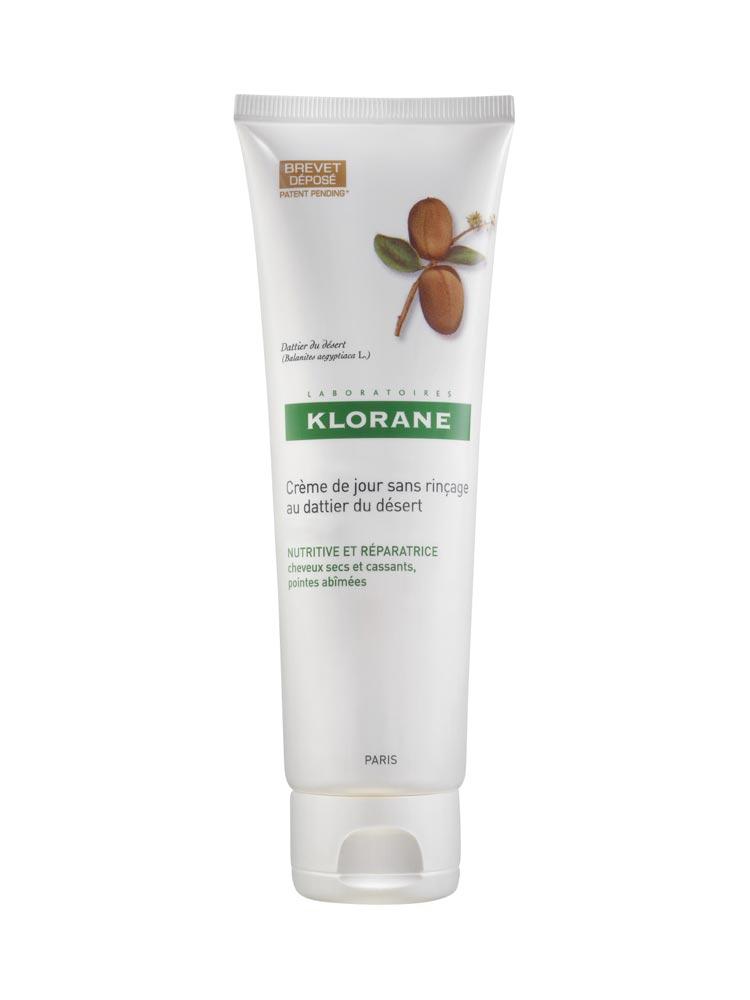 Klorane Daily No-Rinse Desert Date Care 125ml bottle with blue cap, natural desert date extract for hair and scalp nourishment.