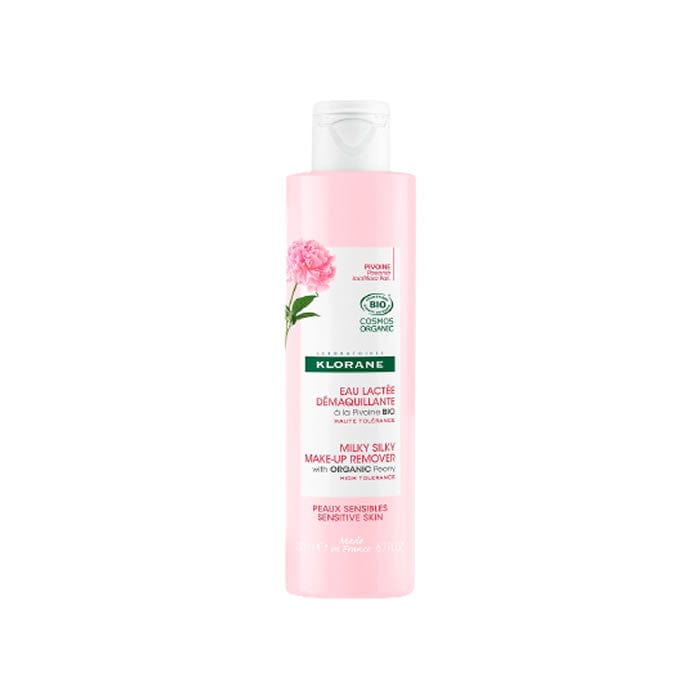 Klorane Peony Cleansing Micellar Fluid in 200ml bottle, gentle skincare product by Jag Couture London New York, with floral packaging.