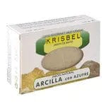 Krisbel sulfur clay soap by Jag Couture London New York, 125g, showing a bar of natural clay and sulfur soap on a white background.