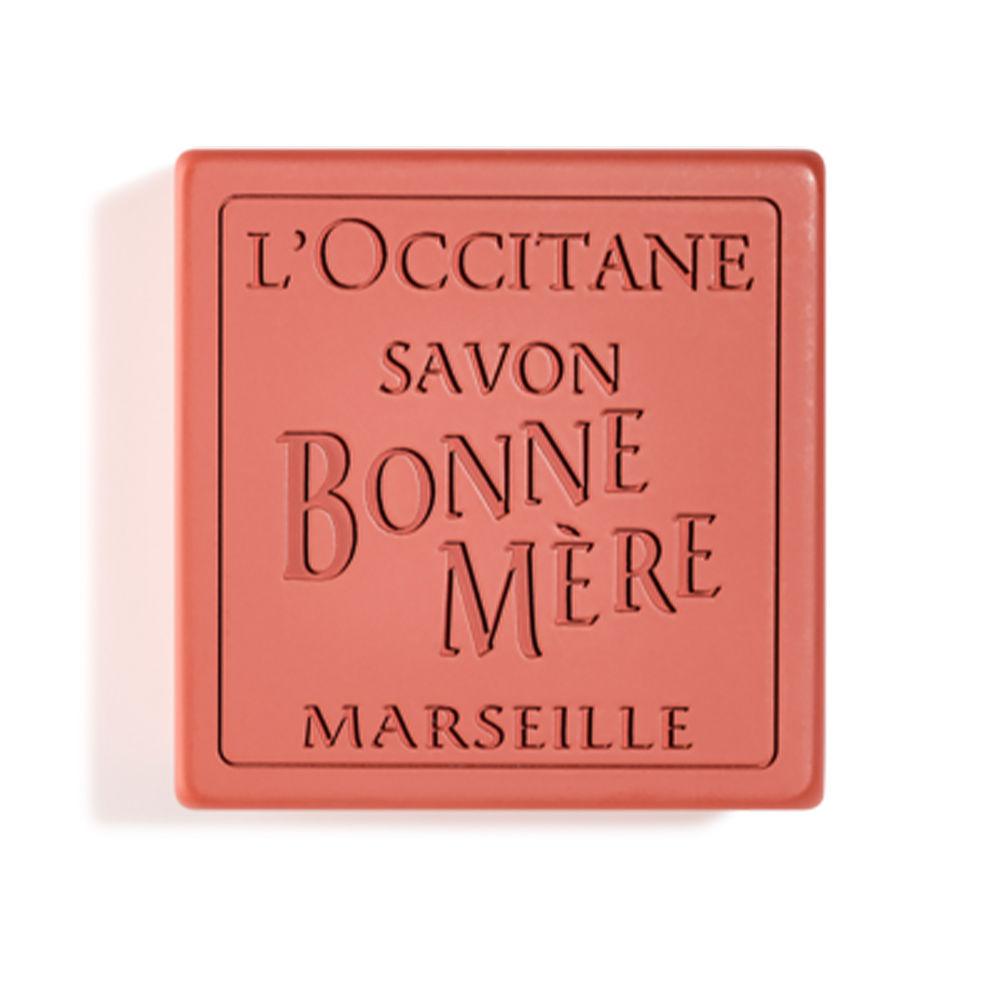 L'Occitane Bonne Mère Savon Rubarba Basil soap bar, 100g, with fresh basil and herbal scent, in a white packaging.