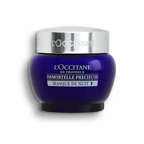 L'Occitane Immortelle Precious Overnight Mask in 50ml jar, featuring luxurious skincare for deep hydration and rejuvenation.