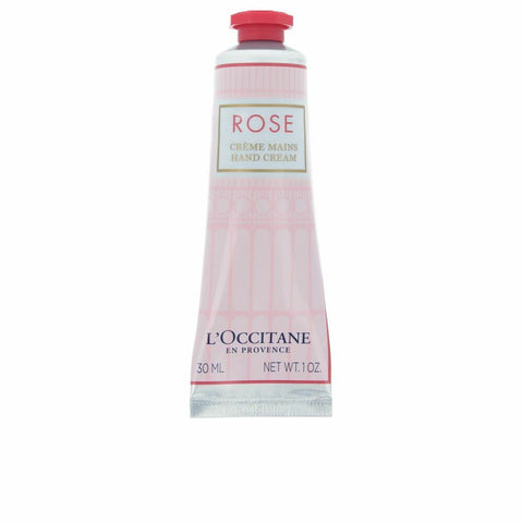 Jag Couture London New York L'Occitane Rose Crème Mains 30ml hand cream in a pink tube with floral design.