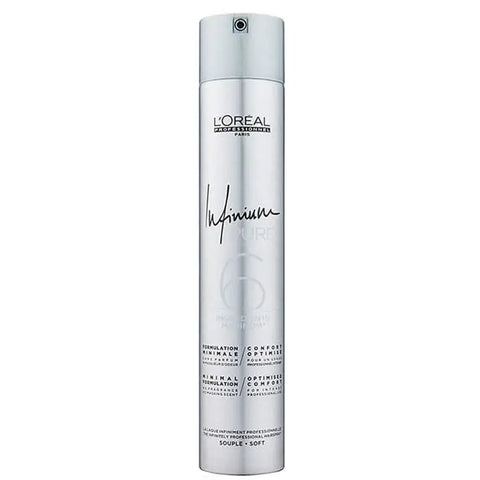 L’Oréal Professionnel Infinium Hairspray Soft 500ml bottle displayed, showcasing professional hair styling product by Jag Couture London.