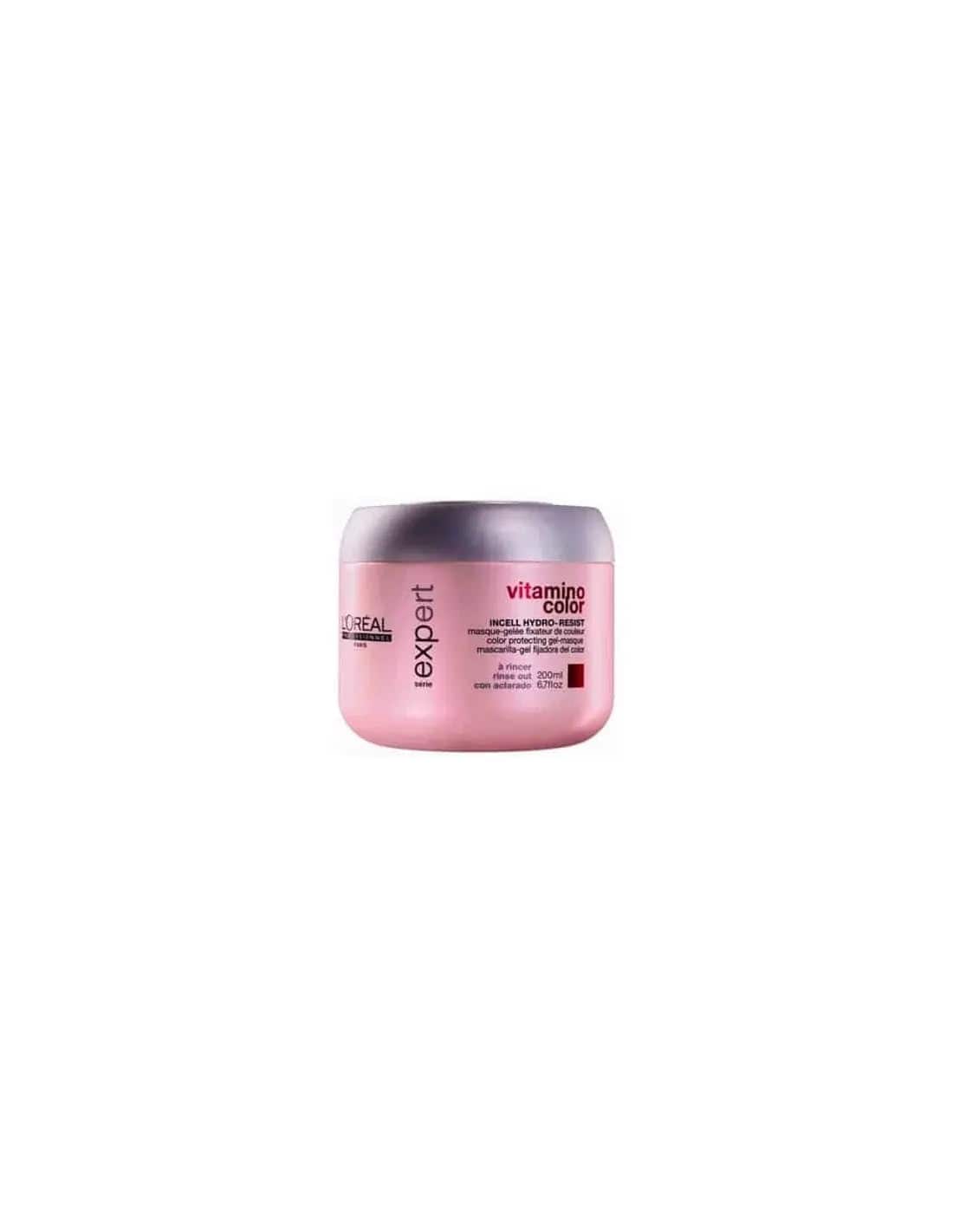 L'Oréal Professionnel Vitamino Color professional hair mask in 250ml jar, designed to protect and enhance color-treated hair.