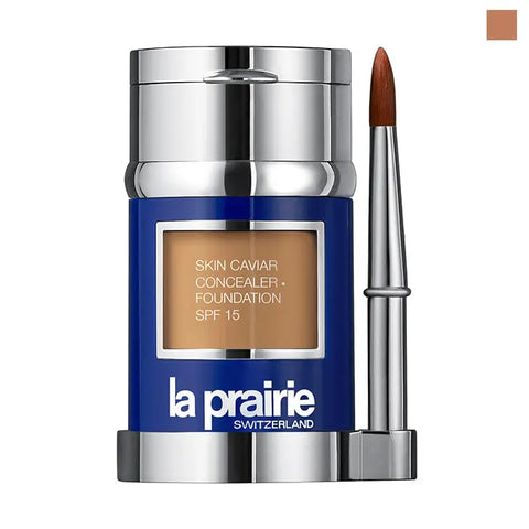 La Prairie Skin Caviar Concealer Foundation SPF15 Sunset Beige in 30ml, featuring a sleek bottle with product details.