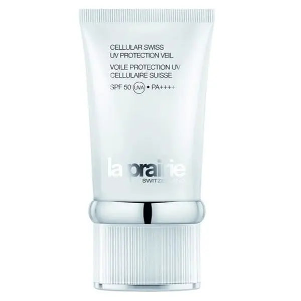 La Prairie Cellular Swiss UV Protection Veil 50ml, a luxurious skincare product with protective properties, shown in a sleek bottle.