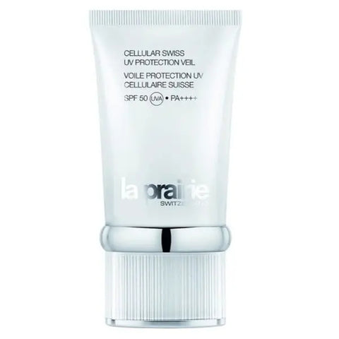 La Prairie Cellular Swiss UV Protection Veil 50ml, a skincare product in a sleek bottle with a pump dispenser.