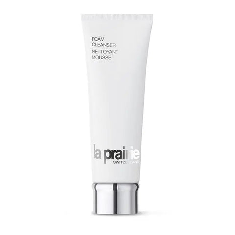 La Prairie Foam Cleanser 125ml in a white bottle with pump, displayed on a clean surface with soft lighting.