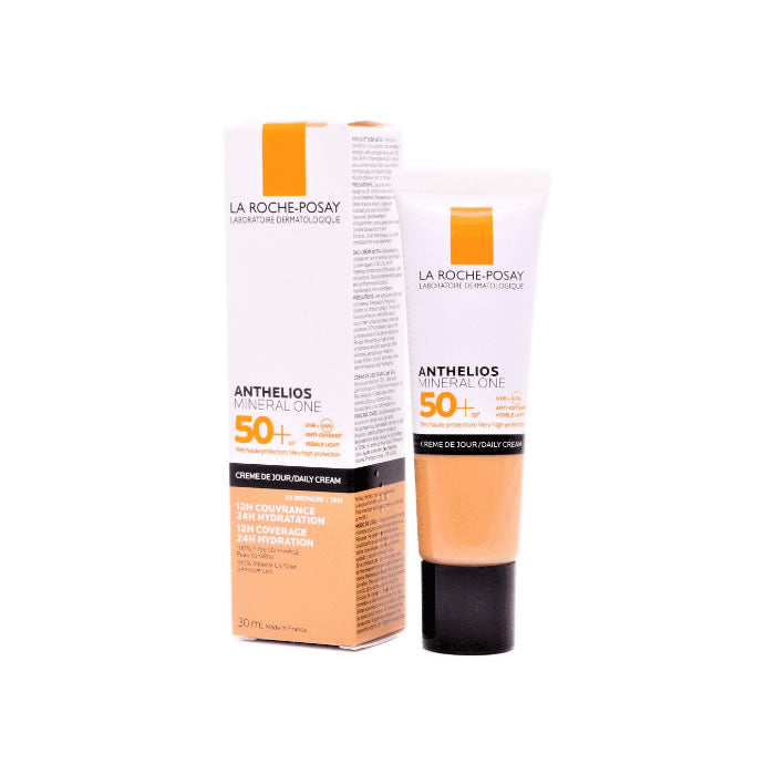 La Roche Posay Anthelios Mineral One Bronze SPF50 sunscreen in a 30ml tube, with a bronze tint, on a plain background.