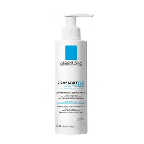 La Roche Posay Cicaplast Lavant B5 200ml gentle cleansing gel for sensitive skin, shown in a clear plastic bottle with a pump.
