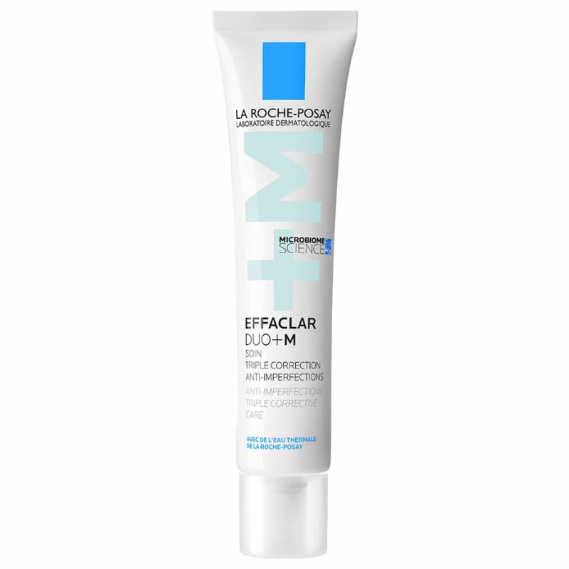 La Roche Posay Effaclar Duo+ M anti-imperfections cream in 40ml jar, shown with product label and packaging details.