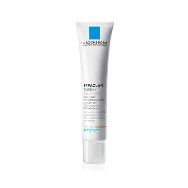 La Roche Posay Effaclar Duo Unifiant Medium 40ml cream in a tube with product label visible, displayed on a neutral background.