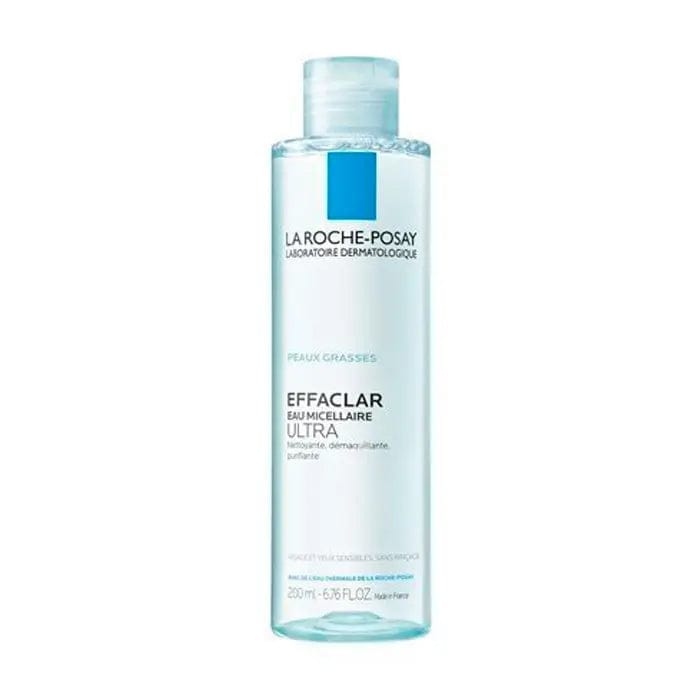 La Roche Posay Effaclar Micellar Water Purifying 200ml bottle, clear liquid inside a transparent bottle, for gentle skin cleansing.