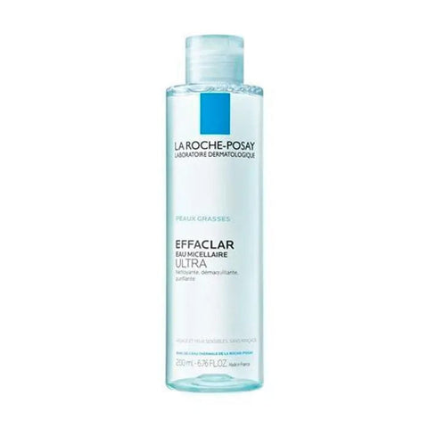 La Roche Posay Effaclar Micellar Water Purifying 200ml bottle, clear liquid inside a transparent bottle, for gentle skin cleansing.