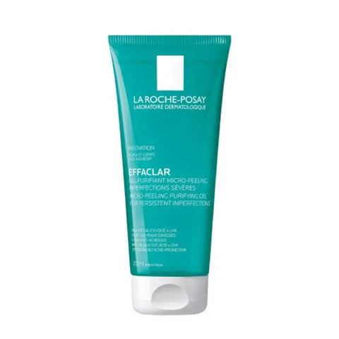 La Roche Posay Effaclar Micro-Peeling Purifying Gel in 200ml bottle, clear gel with label, for deep pore cleansing and skin renewal.