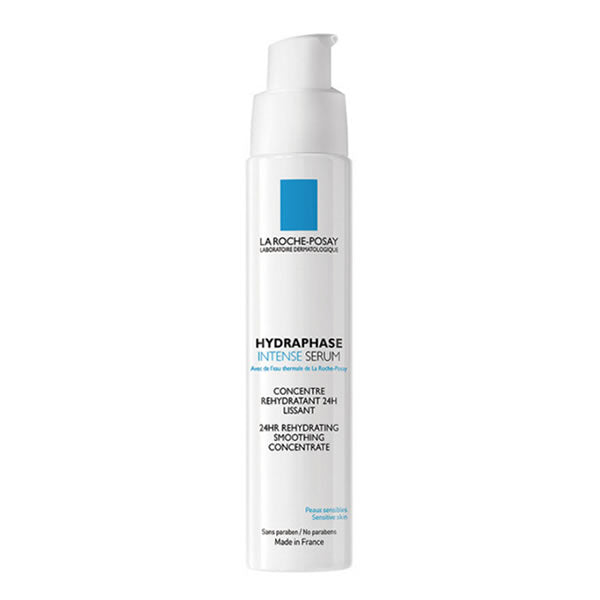 La Roche Posay Hydraphase Intense Serum 30ml bottle with clear packaging and blue cap, displayed on a plain background