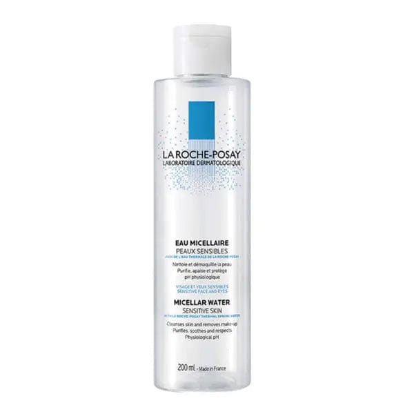Jag Couture London New York La Roche-Posay Micellar Water for sensitive skin, 200ml bottle with clear liquid and minimalist label.