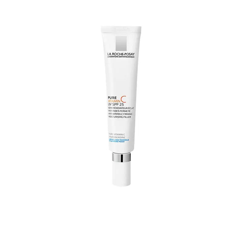La Roche Posay Pure Vitamin C UV SPF25 40ml moisturizer with brightening vitamin C, shown in a sleek tube.