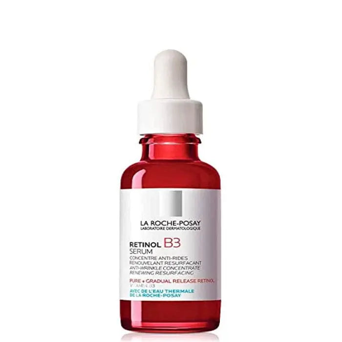 La Roche Posay Retinol B3 serum in 30ml bottle, featuring sleek packaging and applicator tip, for skincare and anti-aging.