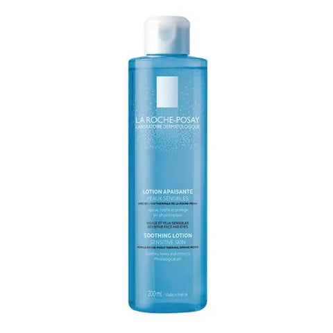 La Roche Posay Soothing Lotion for sensitive skin in 200ml bottle, displayed with brand packaging and product label.