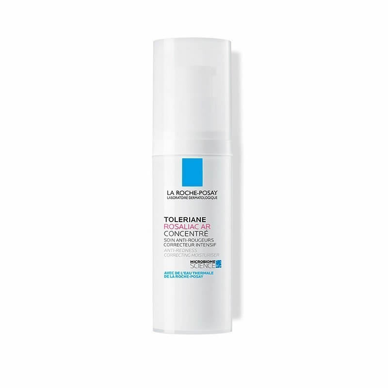 La Roche Posay Toleriane Rosaliac AR Concentrate 40ml, skincare product with a white and blue bottle, on a plain background.
