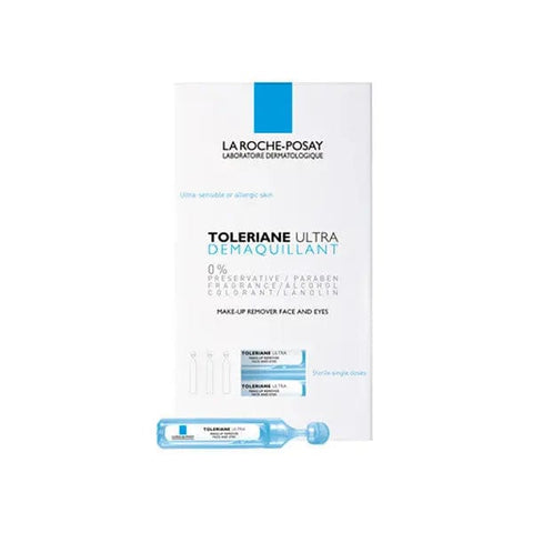 La Roche Posay Toleriane Ultra makeup remover sachets by Jag Couture London, 30 single-use 5ml packets for sensitive skin.